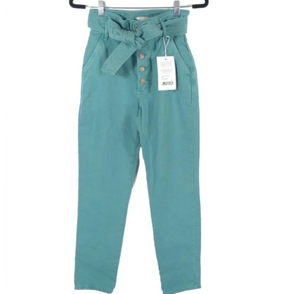NWT SÉZANE LEANDRO MINT‎ Denim Trousers Button Fly Belted S212PAN004H Size 34